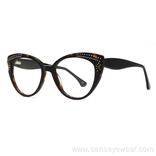 Custom Fashion Women Diamond Acetate Optical Frame Glasses